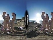 3 Hot Girls Getting Naked On Beach During Winter Making Fire Eating Bananas Dancing