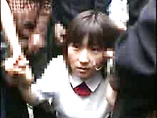 Japanese Schoolgirl blowjob - Public Bukkake