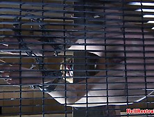 Restrained slave slapping with another sub