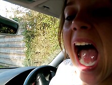 Public Street Car Blowjob & Cum in Mouth Driving