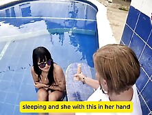 I discover my stepdaughter masturbating in the pool and we screw to show her.