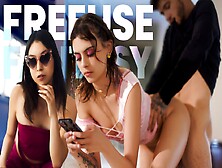 Free Use Teen Takes A Phone Call While Getting Fucked - Freeuse Fantasy Threesome