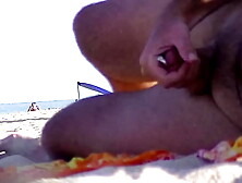 Nude Beach Voyeurs Jerking Off #1 - Man films all the hard dicks that are jizz near his wifey on the nude beach!