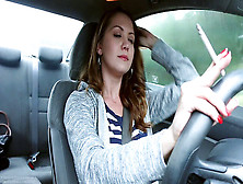 Youthful Brunette Smoking Vs 120 In Car