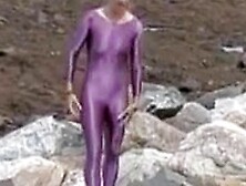 Slender Amateur Doll Is Wrapped In Lilac Latex Costume 08E