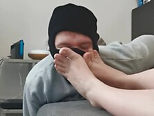 Masked Man Sucks Kinky Girl's Feet And Toes On Webcam Show