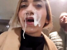 She Walks Down Hotel Hallway With Cum On Her Face