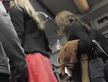 Blond upskirt cutie in subway