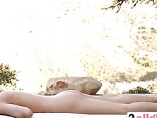 Hot brunette babes sucking each other off outdoors