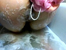 Aid me Rubbing My Back Butt and Soaked Ginger Teen Snatch in Foamy Washroom at Home