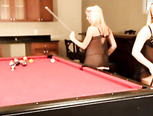 Steamy Lesbos Playing Naked On Pool Table