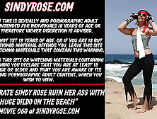 Anal pirate Sindy Rose ruin her rear-end with giant dildo on the beach