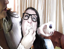 Brutal Lesbian Femdom With Humiliation And Gagging - Brunette Babe In Eyeglasses Tied Up