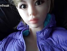 Guy Fucking Elf Sex Doll in Down Jacket on Sleepingbag.  Tit Fuck.