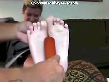 Short Haired Amateur Blonde Gets Her Gorgeous Feet Tickled On The Sofa
