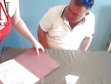 Naked waitress.  Restaurant guest eats from the waitress's navel.  c1 short