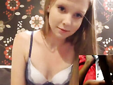 Cute tiny teen is scared of huge dick on webcam