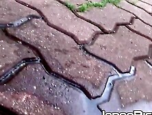 This babe feels embarrased after getting caught peeing outdoors