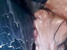 Showering with the Latex Covered Brunette Ends with the Lesbian Being Plowed by Sex Toys
