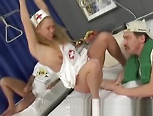 Horny nurse fist fucked by two thugs