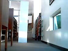 Horny blonde webcamslut playing naked in library