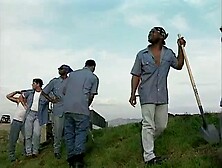 Outdoor gangbang with prisoners: Blowjob,  Cumshot & Interracial Porn