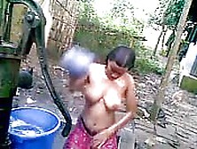 Hidden Camera Records Bathing Indian Lady By Well Side