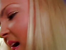 Two playful young blondes have a sex toy fuck on a pool table