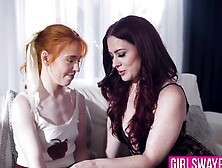 Hardcore lesbians make curious redhead Jessica Ryan squirt