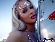 Petite titties golden-haired sweetheart posing stripped for Playboy in her RV