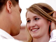 Cum drops on cute face of a blonde after fucking