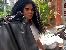 Breasty Latin chick with Unshaved Hair Has Multiple Squirting Orgasms on Raw Large White Dong in Hot Underware