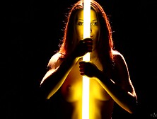 Quirky Brunette Gets Naked And Dances Around A Fluorescent Pole