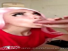 Pinkish haired stunner is providing a deep oral to a man she loves more than her counterpart