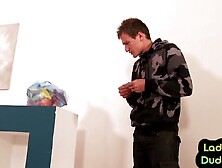 Lingerie femdoms pegging with strapon voyeur (fake) guy