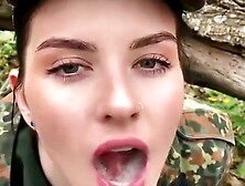 Slut Swallows Sperm During Military Service