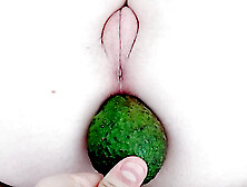 putting an avocado inside a tight pussy,  leaving it dirty