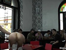 Butt Plugged Blonde Gangbanged In Public