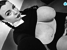 Fat Rear-End Wednesday Addams With Huge Boobs And Wet Vagina Plays With Herself - Cosplay