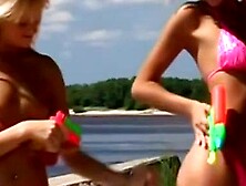 Lesbian Paradise - Hot Blonde Babes Share Intimate Moments on Public Beaches