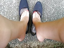 Pantyhose Feet & Soles Tease From Outdoor Track!