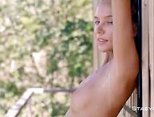 Katya Blue,  Clover Katya And Princess Clover - Supreme Looking Nubile With Glorious,  Blue Eyes Is Posing Bare On The Balcony