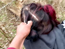Emo whore gets rammed on tree stump in public