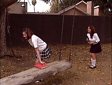 Lesbian coeds use toys and eat pussy