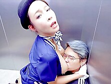 Chinese Flight Attendant Milf Elevator Sex Uncensored