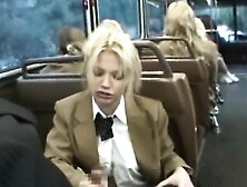 Teen Sucks and Tugs Cock in School Bus!