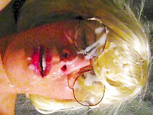 Glory hole skank Sasha doing black and white cocks and ends up sperm faced