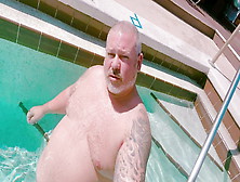 Fattest Daddy Belly In A Pool ! Jacks His Cock,  Too!