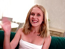 Blondie with long legs taking him all the way inside