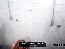 MATURE4K.  Redhead older floozy is having sex in prison shower during the time that everybody is watching
